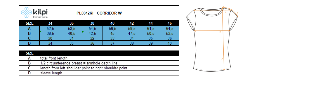 Women's team cycling jersey Kilpi CORRIDOR-W – Size chart