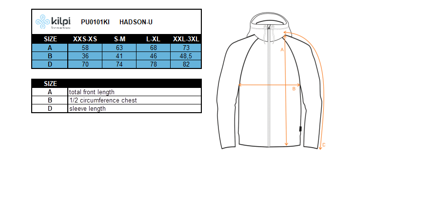 Unisex middle layer Kilpi HADSON-U – Size chart