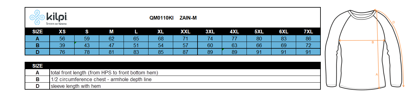 Herren-Softshelljacke Kilpi ZAIN-M – Größentabelle