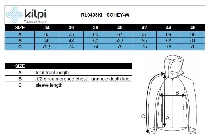 Damen-Sweatshirt Kilpi SOHEY-W – Größentabelle