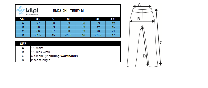 Men's 3/4 leggings Kilpi TERRY-M – Size chart