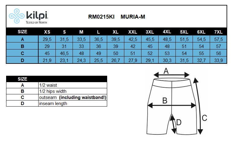 Herren-Radhose Kilpi MURIA-M – Größentabelle