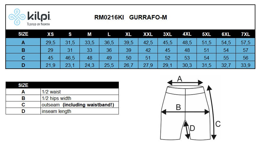 Herren-Radhose Kilpi GURRAFO-M – Größentabelle