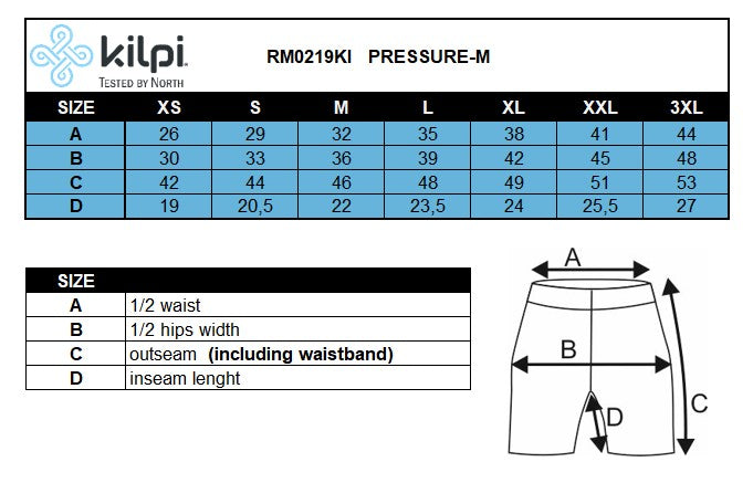 Herren-Radhose Kilpi PRESSURE-M – Größentabelle