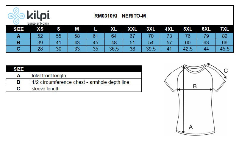 Herren-Radtrikot Kilpi NERITO-M – Größentabelle
