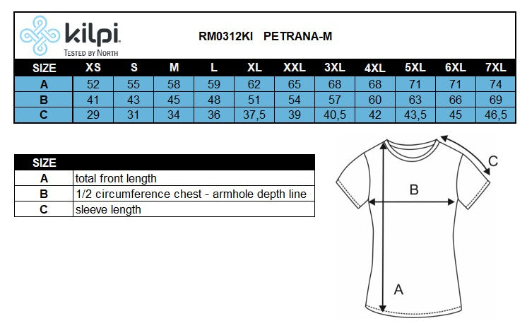 Men´s merino wool cycling jersey Kilpi PETRANA-M – Size chart