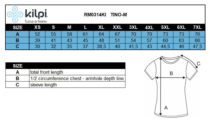 Herren-Radtrikot Kilpi TINO-M – Größentabelle
