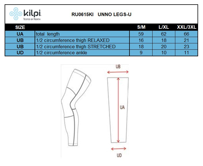 Beinwärmer Kilpi UNNO ​​LEGS-U – Größentabelle