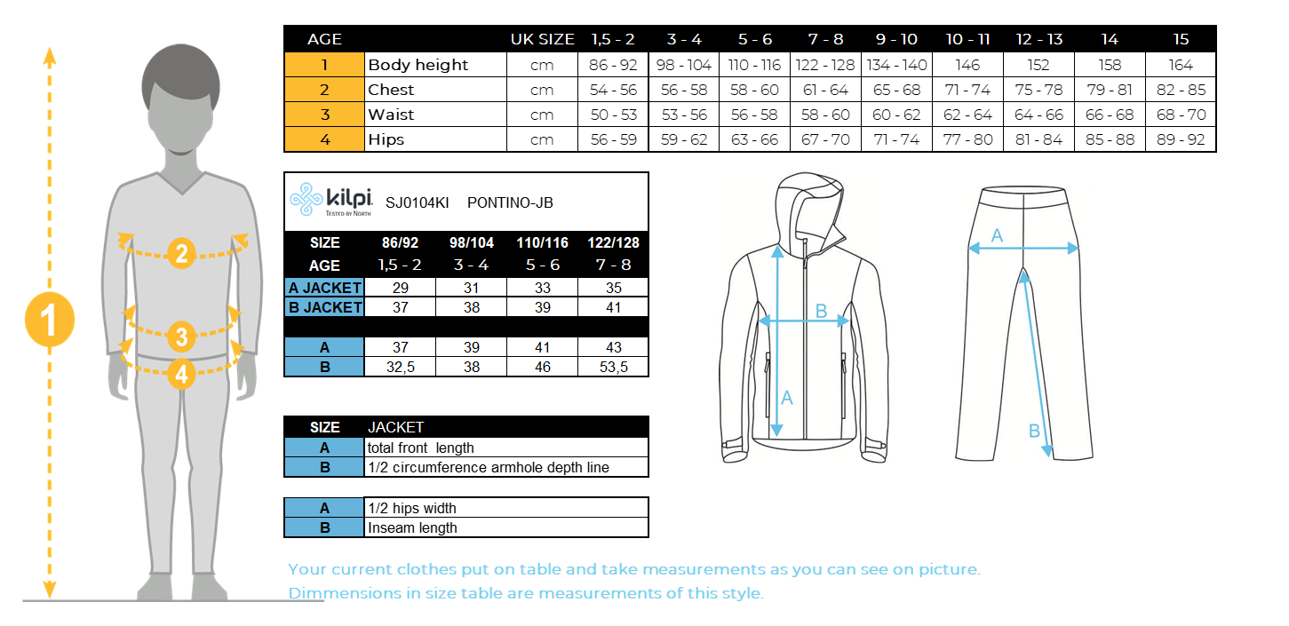 Jungen-Skioverall Kilpi PONTINO-JB – Größentabelle