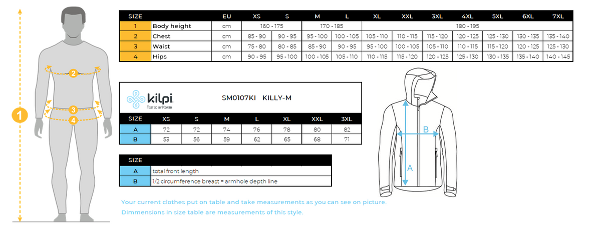 Herren-Skijacke Kilpi KILLY-M – Größentabelle