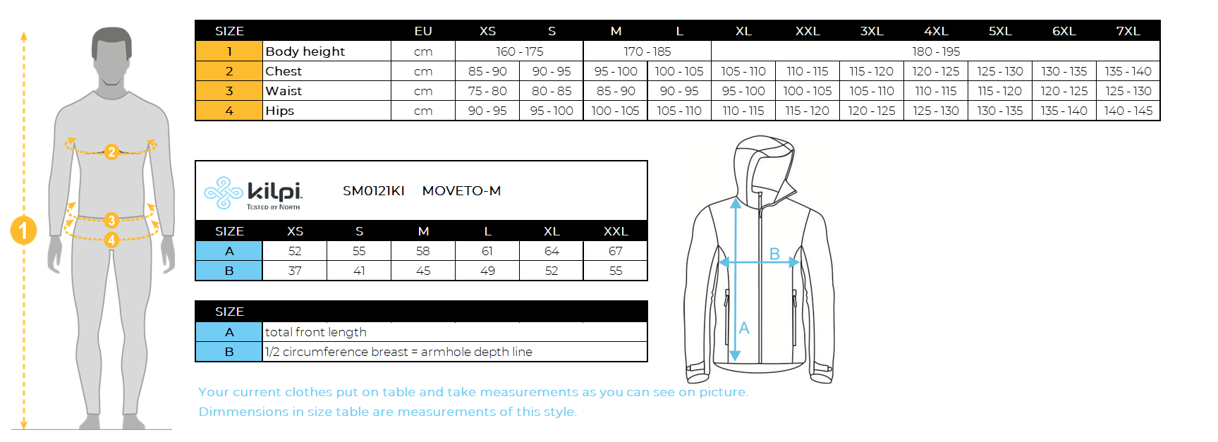 Herren-Radtrikot Kilpi MOVETO-M – Größentabelle