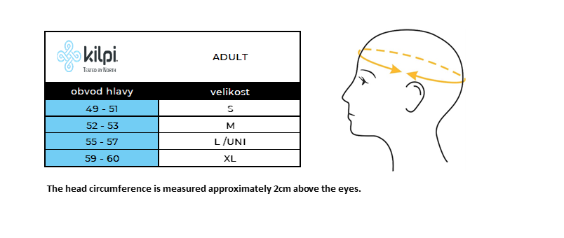 Laufstirnband Kilpi BRILLIANS-U – Größentabelle