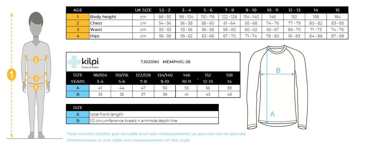 Technisches Sweatshirt für Jungen Kilpi MEMPHIS-JB – Größentabelle