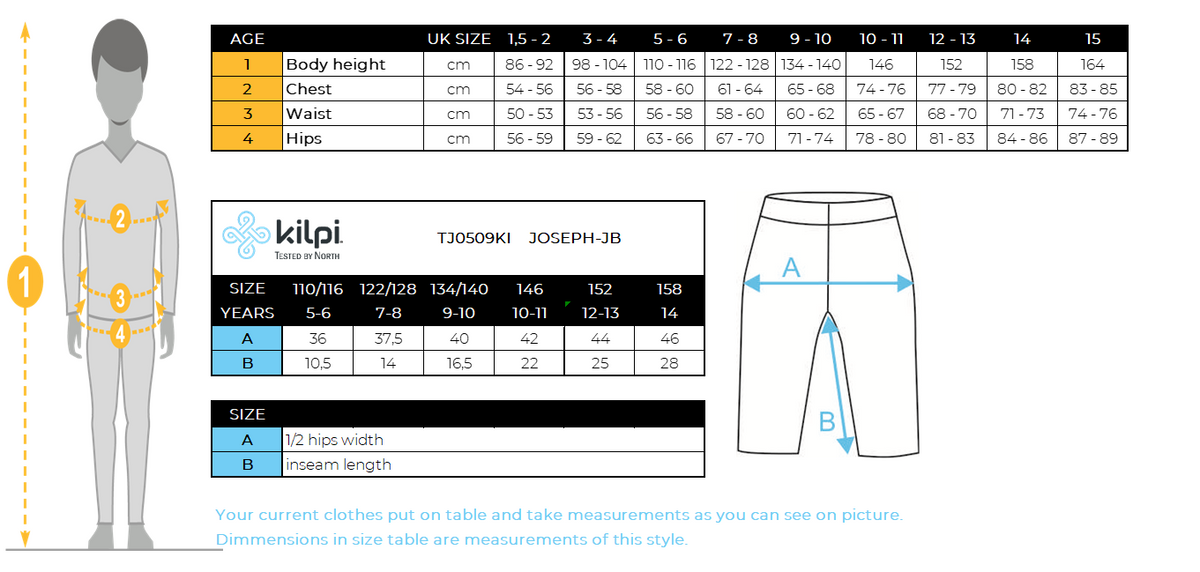 Jungenshorts Kilpi JOSEPH-JB – Größentabelle