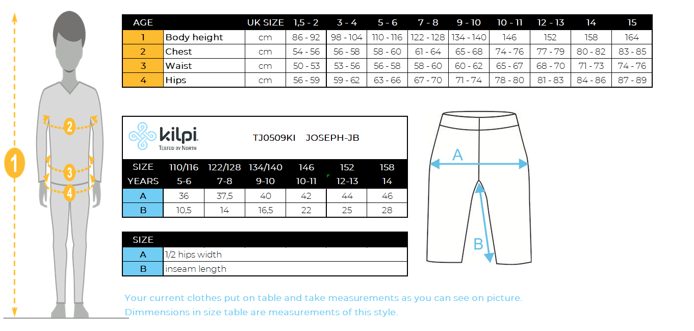 Jungenshorts Kilpi JOSEPH-JB – Größentabelle