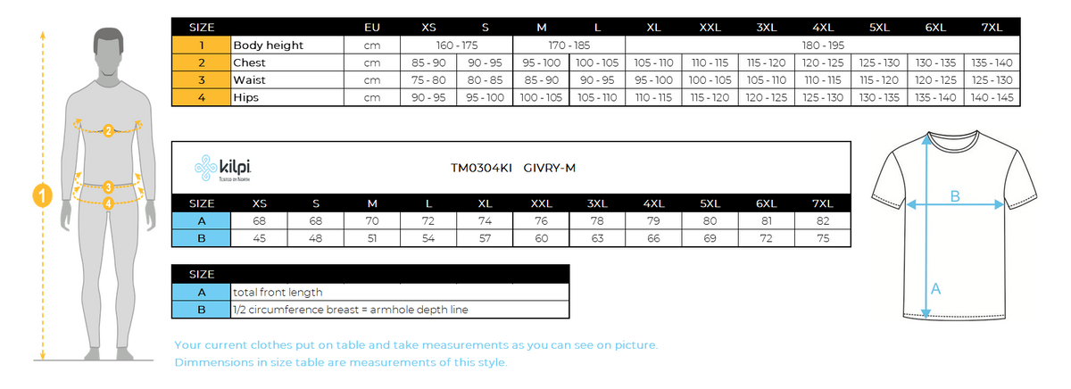 Men´s polo shirt Kilpi GIVRY-M – Size chart