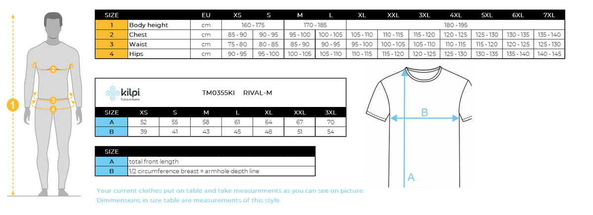 Herren-Radtrikot Kilpi RIVAL-M – Größentabelle