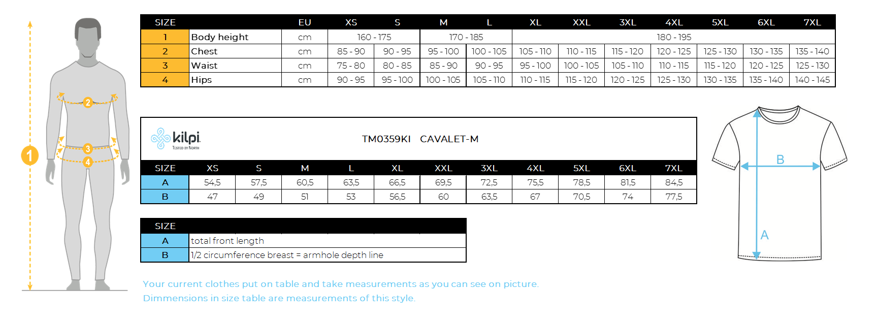 Herren-Radtrikot Kilpi CAVALET-M – Größentabelle