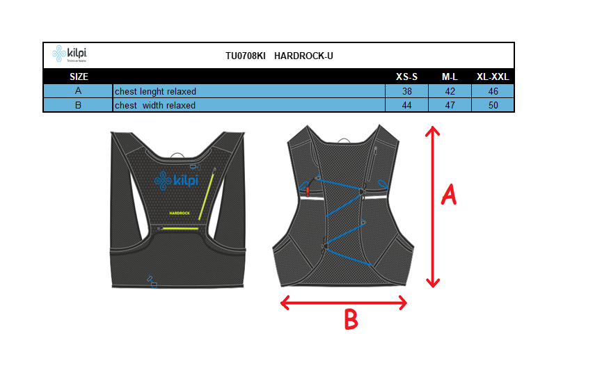 Laufweste Kilpi HARDROCK 10-U – Größentabelle