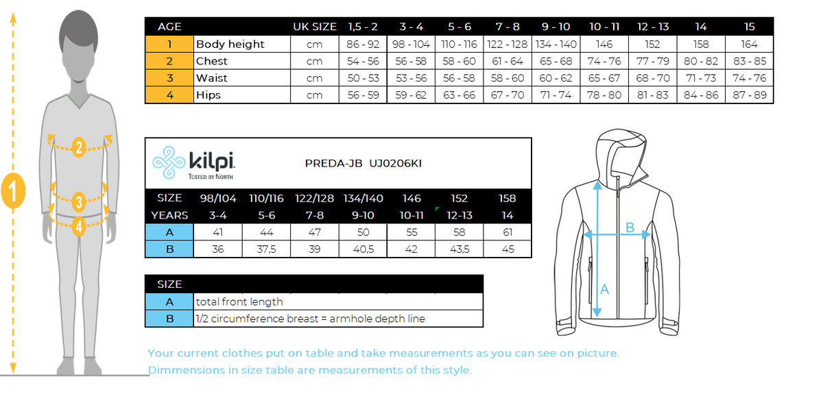 Kid´s cotton sweatshirt Kilpi PREDA-JB – Size chart