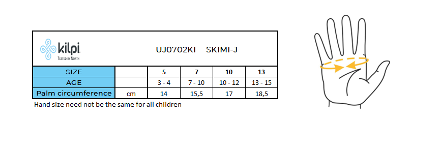 Kid´s ski gloves Kilpi SKIMI-J – Size chart