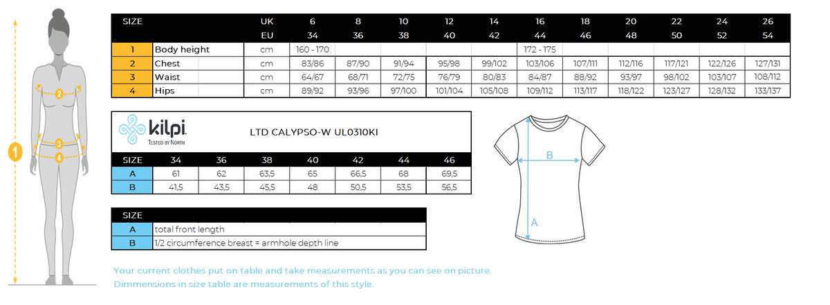 Woman´s T-shirt Kilpi LTD CALYPSO-W – Size chart
