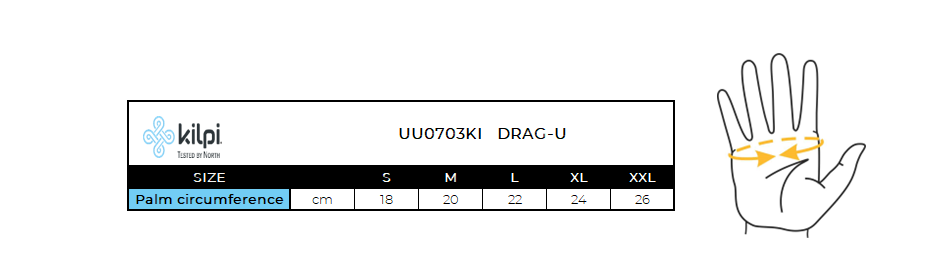 Gloves Kilpi DRAG-U – Size chart