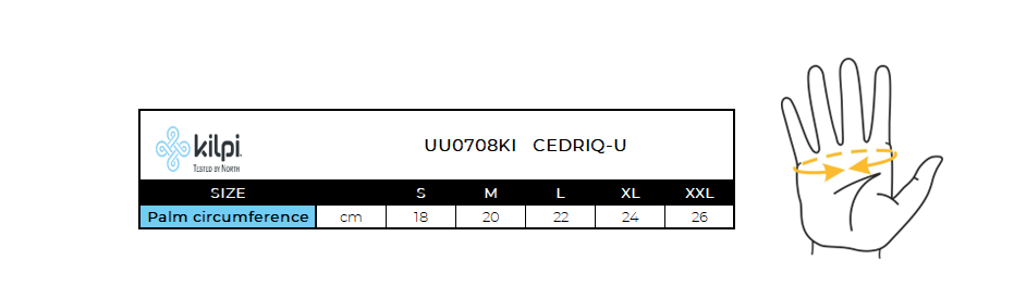 Skihandschuhe Kilpi CEDRIQ-U – Größentabelle