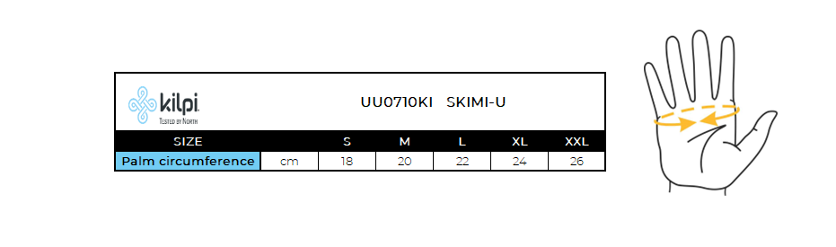 Skihandschuhe Kilpi SKIMI-U – Größentabelle