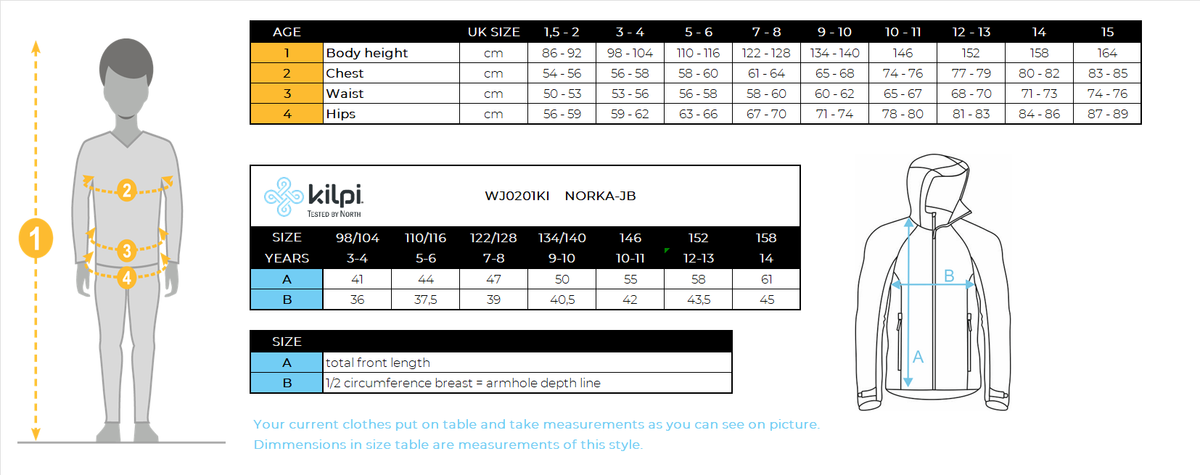 Kilpi NORKA-JB Warmes Sweatshirt für Jungen – Größentabelle