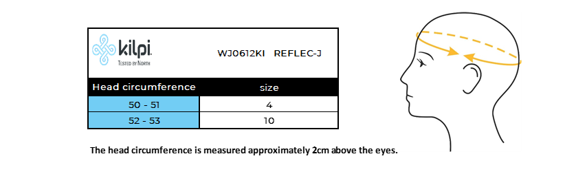 Kinder-Wintermütze Kilpi REFLEC-J – Größentabelle