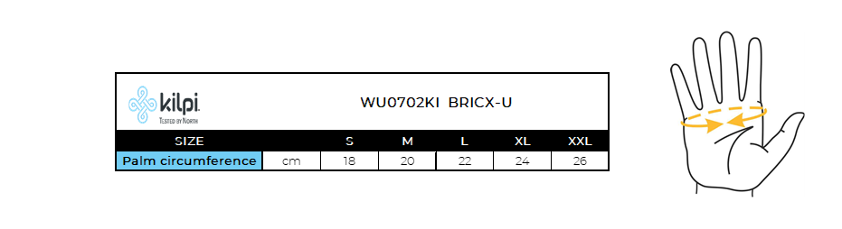 Softshell-isolierte Handschuhe Kilpi BRICX-U – Größentabelle