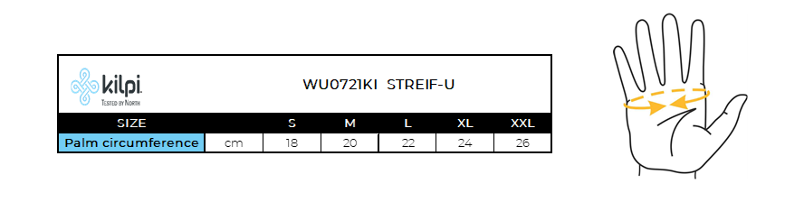 Skihandschuhe Kilpi STREIF-U – Größentabelle