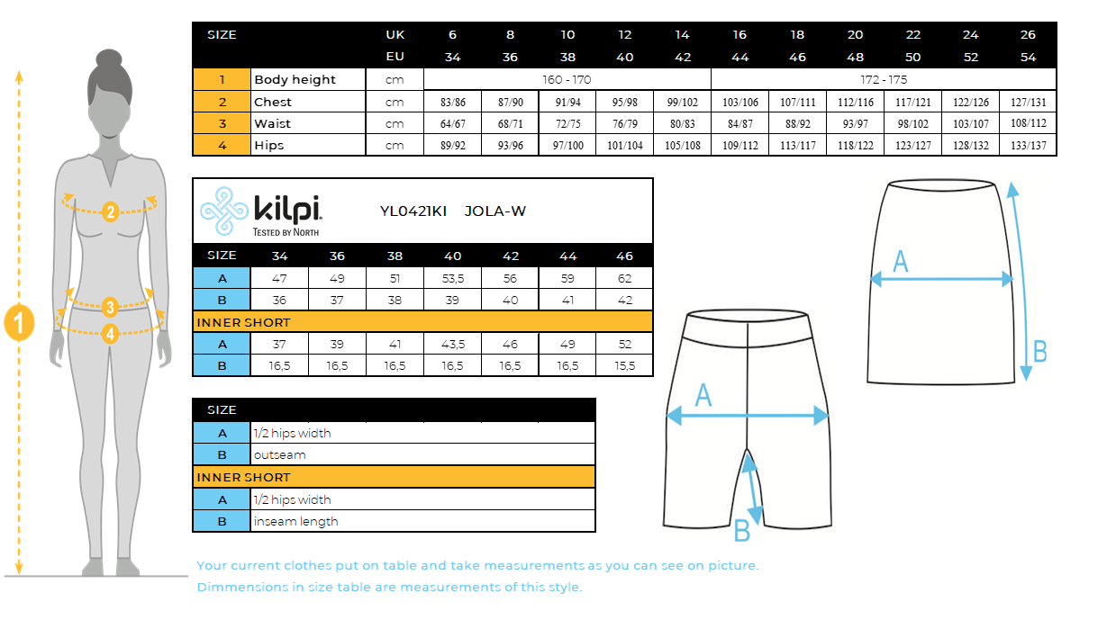 Radsport-Rock Kilpi JOLA-W – Größentabelle