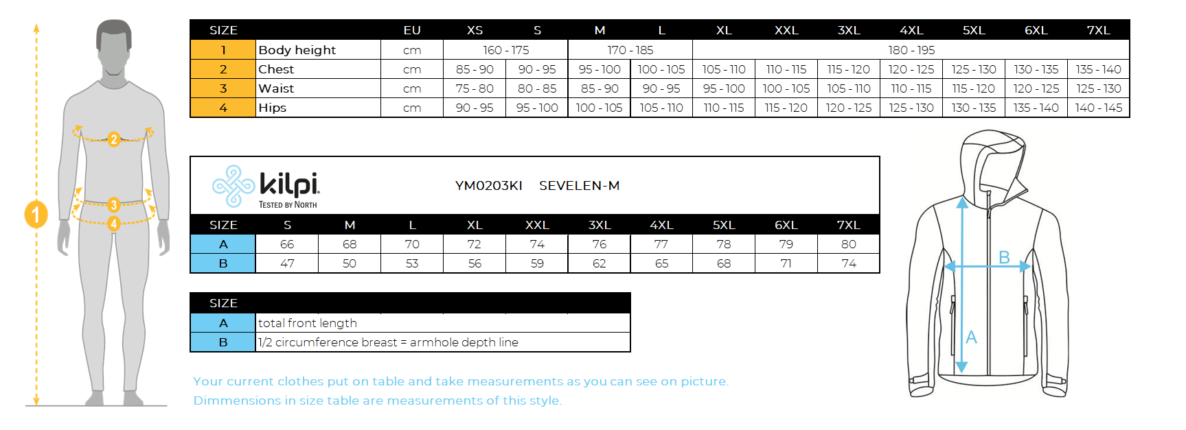 Men's fleece jacket Kilpi SEVELEN-M – Size chart