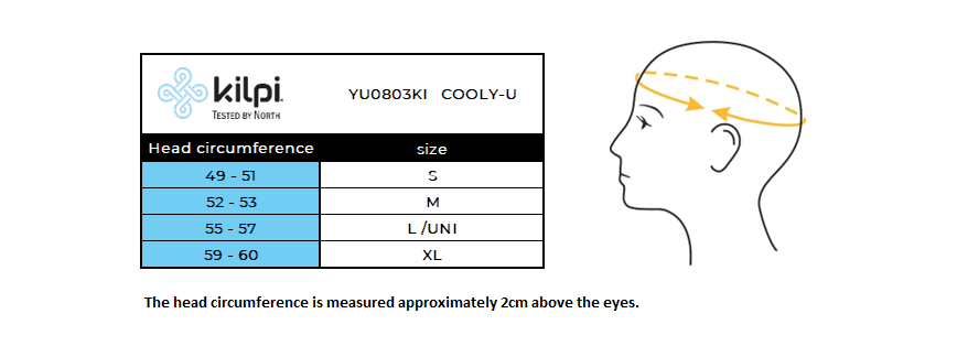 Sporty headband Kilpi COOLY-U – Size chart