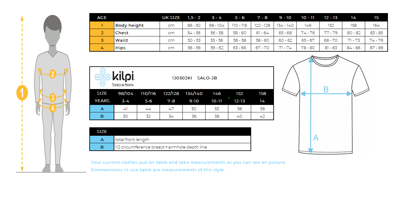 Baumwoll-T-Shirt für Jungen Kilpi SALO-JB – Größentabelle