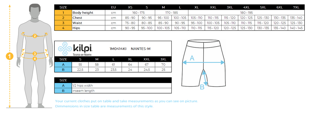 Männerfitness SHORTS Kilpi NANTES-M – Größentabelle