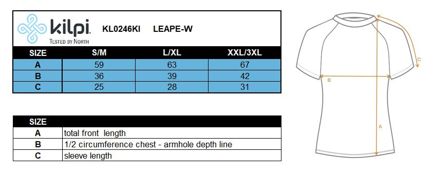 Funktions-T-Shirt für Damen Kilpi LEAPE-W – Größentabelle
