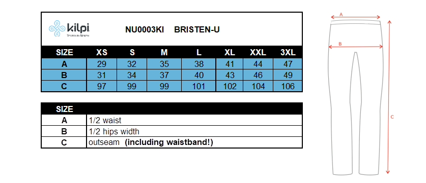 Unisex-Sportleggings KILPI BRISTEN-U – Größentabelle