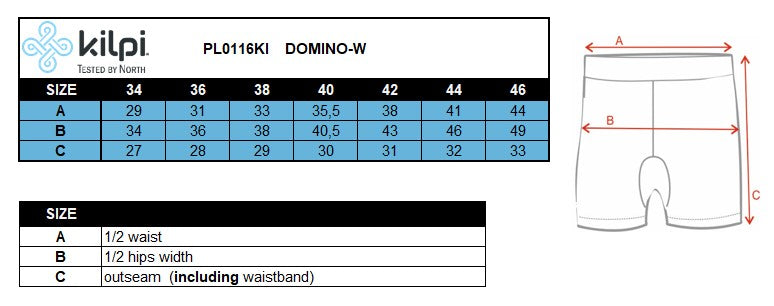 Funktions-Leggings für Damen Kilpi DOMINO-W – Größentabelle