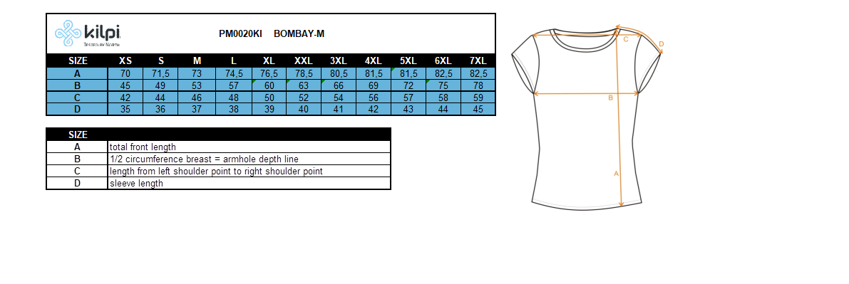 Herren-Shirt Kilpi BOMBAY-M – Größentabelle