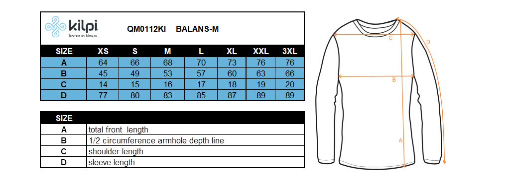 Herren-Laufjacke Kilpi BALANS-M – Größentabelle