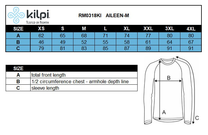 Leichtes Herren-Sweatshirt Kilpi AILEEN-M – Größentabelle