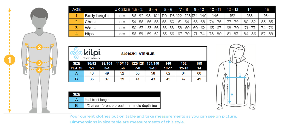 Boy´s ski jacket Kilpi ATENI-JB – Size chart