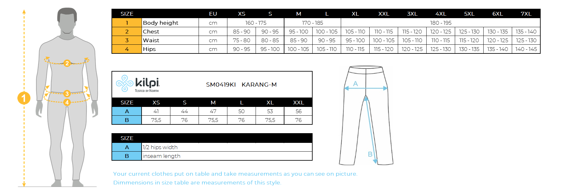 Kilpi KARANG-M Cross-Country-Leggings für Herren – Größentabelle