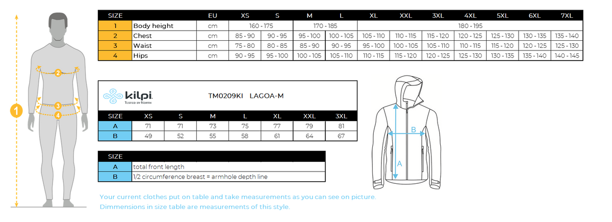 Herren-Sweatshirt Kilpi LAGOA-M – Größentabelle