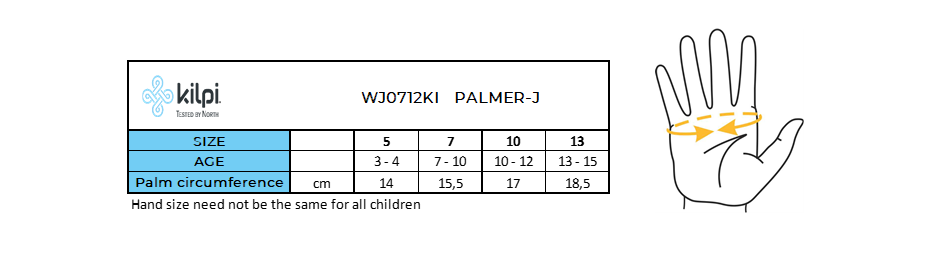 Kinder-Skifäustlinge Kilpi PALMER-J – Größentabelle