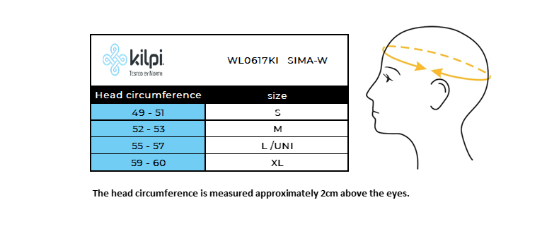 Women's winter headband Kilpi SIMA-W – Size chart