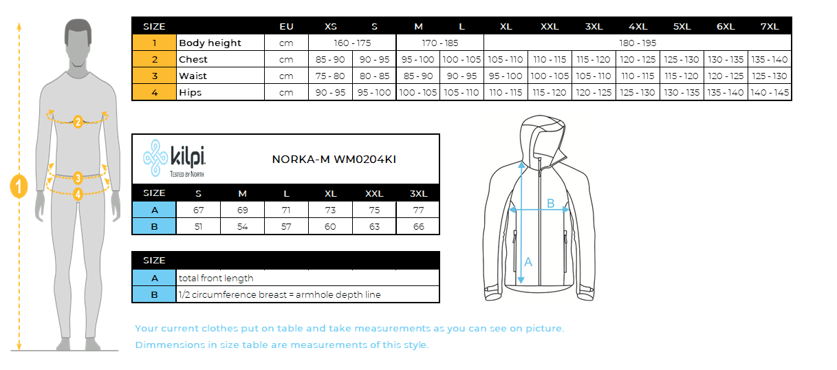 Herren-Fleece-Kapuzenpullover mit Fellbesatz Kilpi NORKA-M – Größentabelle